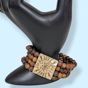 (2/$20) V. Bohemian Wood & Bone Beaded Bracelet